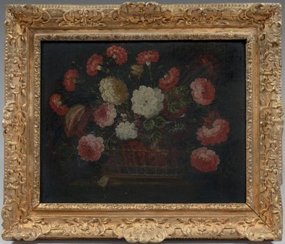 Ecole FRANCAISE du XVIIIème siècle, suiveur de Nicolas BAUDESSON Corbeille de fleurs...