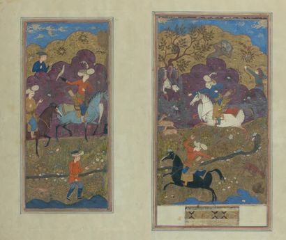 null Deux scènes de chasse provenant d'un même ma­nuscrit, Shahnameh 
Deux pages...