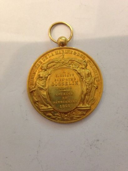null Médaille en or montée du Ministère de la Marine et des Colonies datée 1866,...