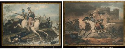 Carle Vernet (1758/1836) d'après, paire de gravures : Combat de hussards et de mamelucks...