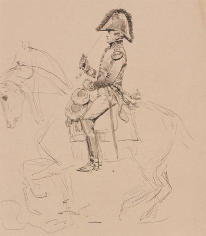 Édouard Detaille (1848/1912) étude à la plume non signée : Un général de brigade...