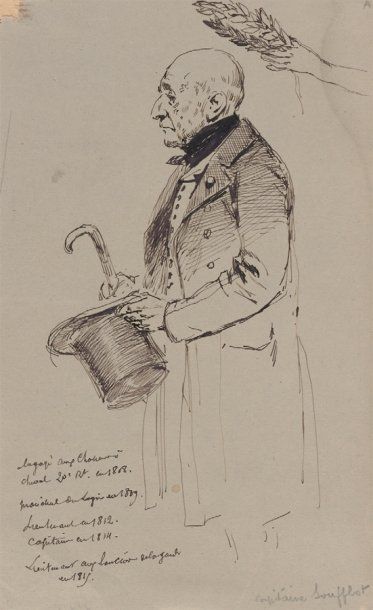 Édouard Detaille (1848/1912) dessin à la plume non signé : Le capitaine Soufflot...