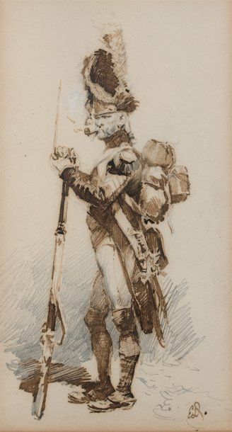 Édouard Detaille (1848/1912) dessin au crayon et à la plume, monogrammé en bas à...