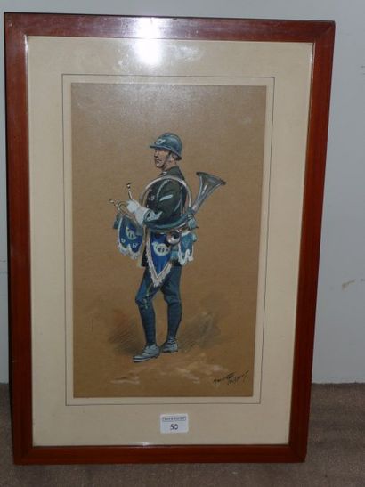 Maurice Toussaint dessin aquarellé, signé en bas à droite : Musicien du 1er régiment...