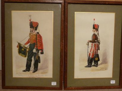E. Grammont deux dessins aquarellés : Guide de la garde impériale, trompette, 1859...