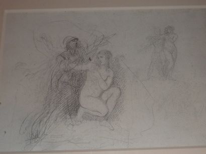 Ecole FRANCAISE du début du XIXème siècle Etudes de figures Crayon noir. 29 x 44,5...