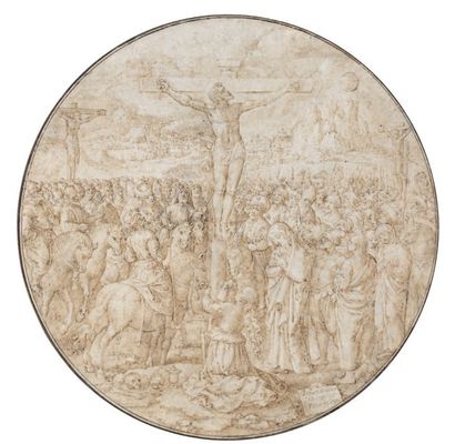 Johan WIERIX (Anvers 1549 - vers 1618) La Crucifixion Plume et encre brune sur vélin...