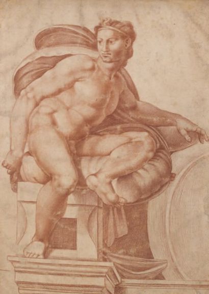 Ecole ITALIENNE du XVIème siècle, d'après MICHEL ANGE Ignudo Sanguine 28 x 20 cm