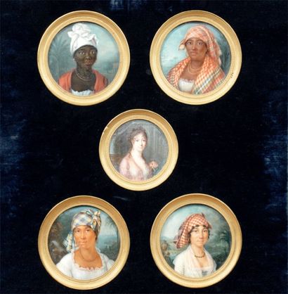 null Très rare suite de cinq miniatures l'une signée Martin, 1801 (?) Elles présentent...