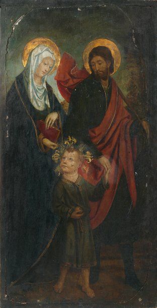 Ecole PIEMONTAISE vers 1510 La Sainte Famille Peinture à l'oeuf sur panneau de bois...