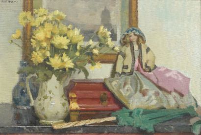Paul HUGUES (1891-1950) Nature morte aux fleurs jaunes Huile sur toile, signée en...