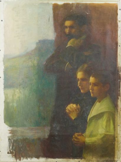 Gustave COURTOIS (1853-1923) Le peintre et sa famille Huile sur toile, non signée...