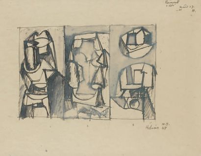 Jean HÉLION (1904-1987) Paravent, 1937 Dessin à l'encre et au lavis, signé, daté...