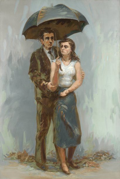Jean HÉLION (1904-1987) Couple au parapluie, 1956 Huile sur toile, signée de l'initiale...