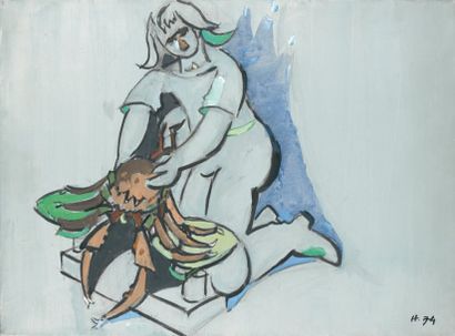 Jean HÉLION (1904-1987) Femme au crabe, 1974 Acrylique sur toile, signée et datée...