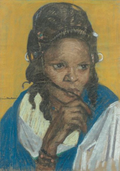 Ludovic Lucien MADRASSI (1881-1956) Femme Maure d'une tribu guerrière Pastel, signé...