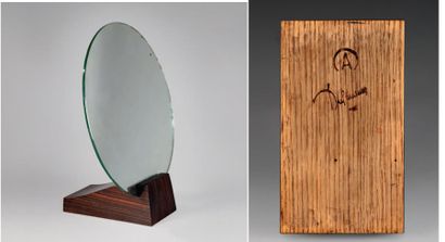 RUHLMANN Jacques-Émile (1879-1933) Miroir à bâtit de chêne entièrement plaqué d'ébène...