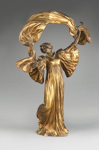 LEONARD Agathon (1841-1923) La danseuse à l'écharpe Épreuve en bronze à patine mordorée,...