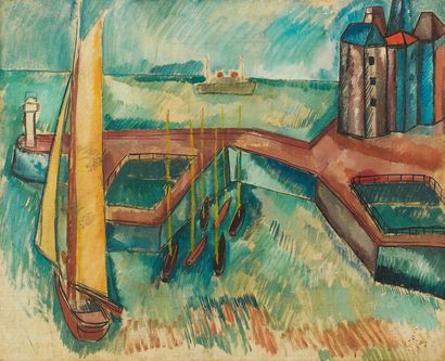 Jean DUFY (1888-1964) Le port du Havre Huile sur toile, signée en bas à droite 62...