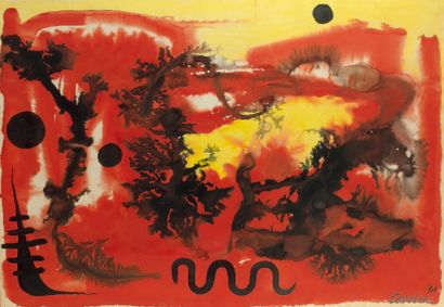 Alexandre CALDER (1898-1976) Composition organique rouge Aquarelle et gouache, signée...