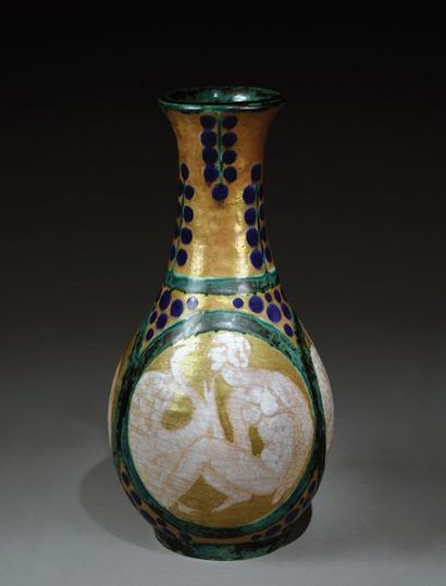 CAZAUX Édouard (1889-1974) Important vase de forme ovoïde cylindrique, col légèrement...