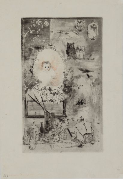 null Félix BUHOT (1847-1898) Baptême Japonais. 1887. Eau-forte, pointe sèche et aquatinte...