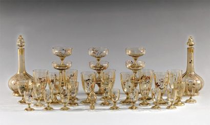 GALLÉ Émile (1846-1904) Service de verres, en verre fumé. Epreuve de tirage réalisée...