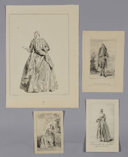 null Jean-Antoine WATTEAU (1684-1721) d'après Femme en robe de dos, planche des Figures...