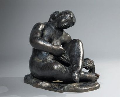 MORLAIX Émile (1909-1990) « Femme nue assise ». Epreuve en bronze, fonte d'édition...
