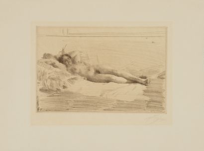 null Anders ZORN (1850 1920) Elin. 1914. Eau-forte sur vergé, épreuve signée en bas...