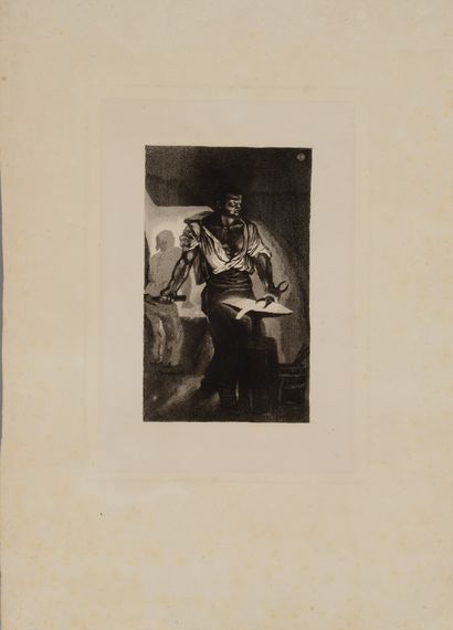 null Eugène DELACROIX (1798-1863) Le Forgeron. 1833. Eau-forte sur chine appliqué...