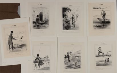 null Honoré DAUMIER (1808-1879) La Pêche. Série complète des sept planches. 1840....