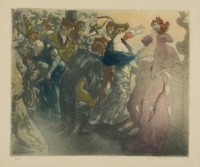 null Richard RANFT (1862-1931) Au bal de l'Opéra. Eau-forte et aquatinte en couleurs...