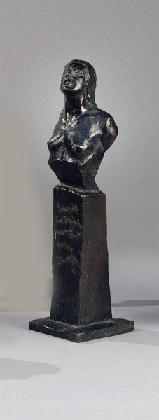 JITSKNY « Buste de femme à la colonne ». Épreuve en bronze à patine brune, fonte...