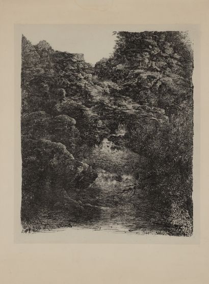 null Rodolphe BRESDIN (1822 1885) Le Gave. 1884. Lithographie sur chine appliqué...