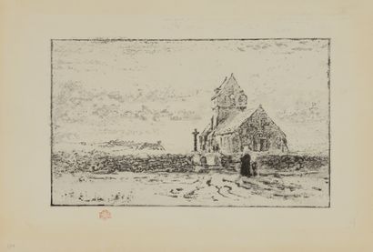 null Félix BUHOT (1847 -1898) L'Eglise de Jobourg.1887. Epreuve sur papier vélin,...