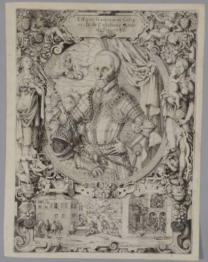 null Jost AMMAN (1539-1591) Gaspard de Coligny, amiral de France. Eau-forte, très...