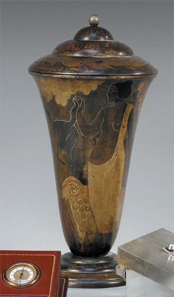 MERGIER Paul-Louis (1891-1986) Grand vase conique sur piédouche et son couvercle...