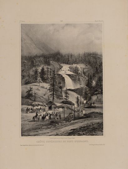 null Paul HUET (1803-1869) - La Maison du garde Un pont en Auvergne. Eaux-fortex...