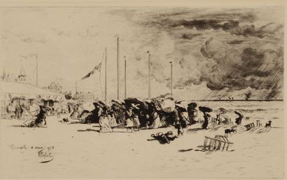 null Felix BUHOT (1847-1898) Un grain à Trouville. 1874. Eau-forte sur papier vergé,...