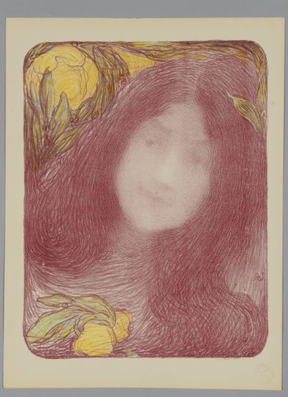 null Edmond AMAN-JEAN (1858-1936) Sous les fleurs. Lithographie en couleurs parue...