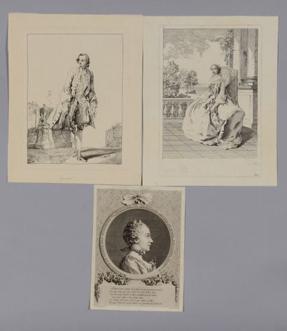 null Hubert-François GRAVELOT (1699-1773) Deux Figures élégantes : Femme assise devant...