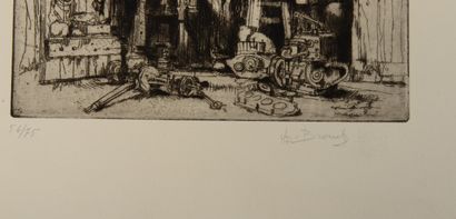 null Auguste BROUET (1872-1941) Le Petit atelier de mécanique.c.1910/1920. Eau-forte...
