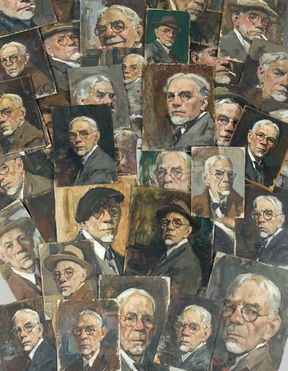 Jules Eugène PAGES (1867-1946) Lot de trois autoportraits Huiles sur carton, signées...