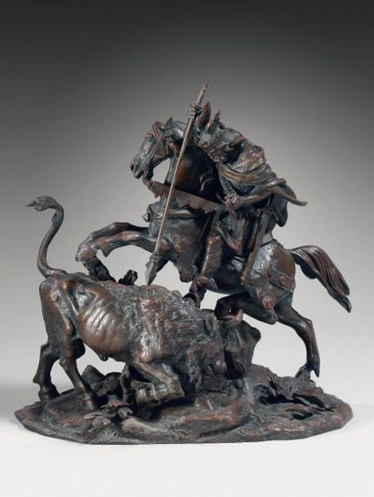 Christophe FRATIN (1801-1864) Charlemagne sur son cheval terrassant le taureau Bronze...