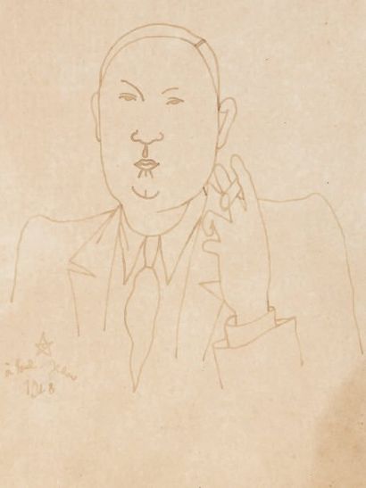 Jean COCTEAU (1889-1963) Portrait d'homme à la cigarette, 1928 Dessin à l'encre,...