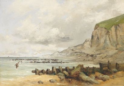 Paul Désiré TROUILLEBERT (1829-1900) Pêcheurs à marée basse Huile sur toile, signée...