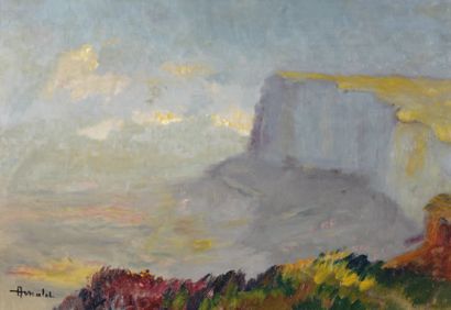 Albert MALET (1902- 1986) Les falaises Huile sur panneau, signée en bas à gauche...