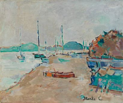 Marko CELEBONOVITCH (1902-1986) Voiliers en bord de mer Huile sur toile, signée en...