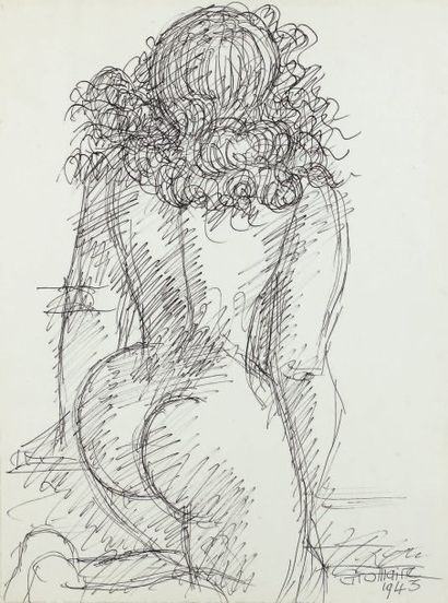Marcel GROMAIRE (1892-1971) Figure nue Dessin à l'encre de chine, signé en bas à...